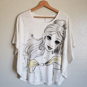 Disney Parks Belle Cape Sleeve Top White/Gold Sz S Princess Beauty & The Beast